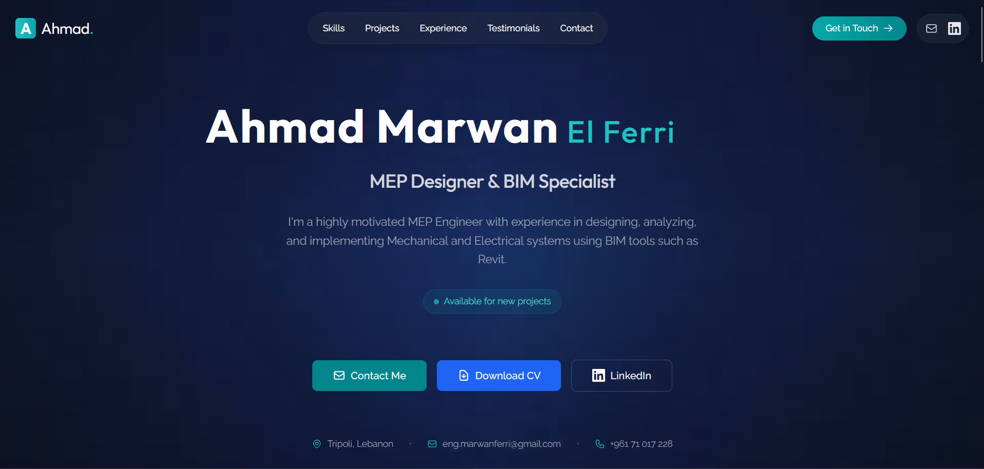 Screenshot of the Ahmad Marwan El-Ferri Portfolio website (ahmad-marwan-el-ferri.vercel.app)